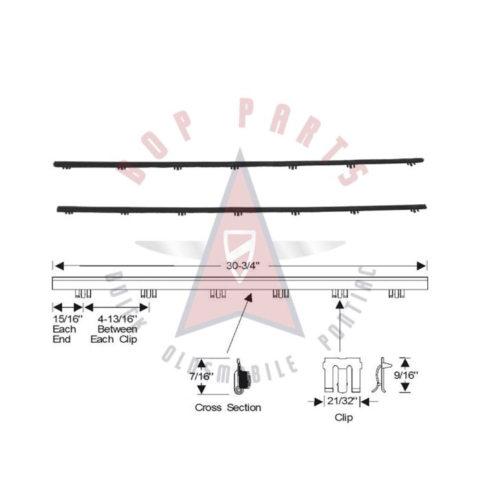 1961 1962 1963 Buick, Oldsmobile, And Pontiac 2-Door (See Detail) Beltline Rubber Weatherstrips 1 Pair