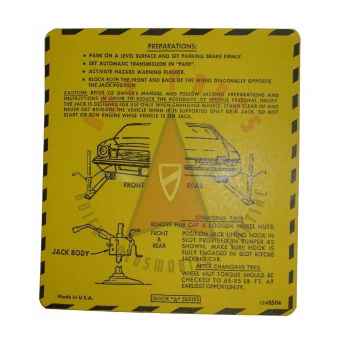 1975 Buick Century and Regal Jacking Instruction Decal 