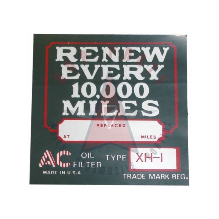 
1928 1929 1930 1931 1932 Pontiac Oil Filter (Type XH-1) Decal
