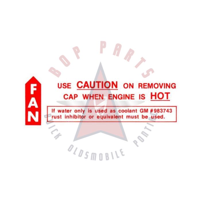 1964 Pontiac GTO, LeMans, and Tempest (See Details) Caution Fan Decal 