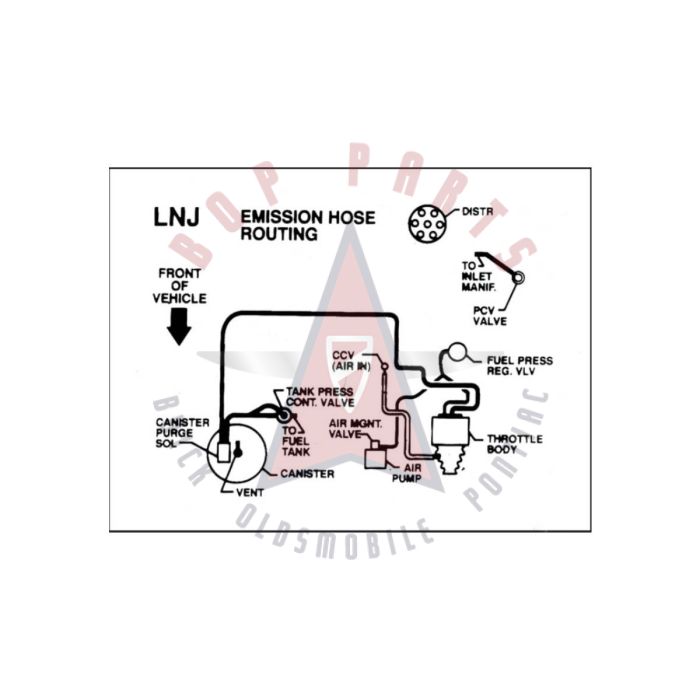 
1991 Pontiac Firebird 3.1 Liter Engine Models WITH Manual Transmission (See Details) LNJ Emission Routing Decal 
