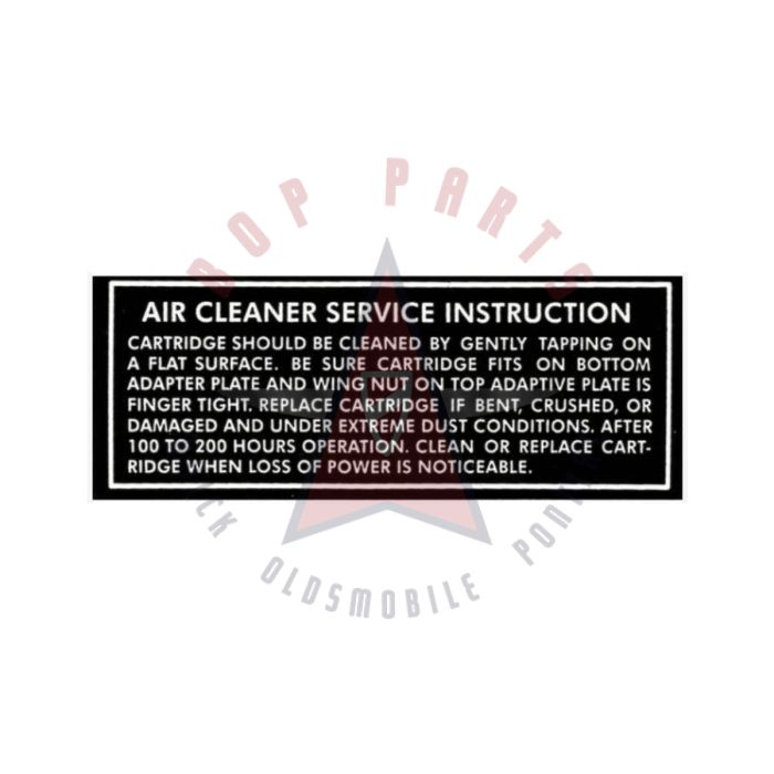 1965 Pontiac GTO (See Details) Air Cleaner Service Instruction Decal