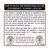 1972 1973 1974 Pontiac Fuel Recommendation Glove Box Decal 